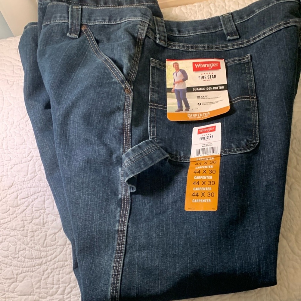 Wrangler Men's Blue Carpenter Jeans Size 44-30 NEW 5 Star premium W/Deep Pockets - Picture 1 of 8